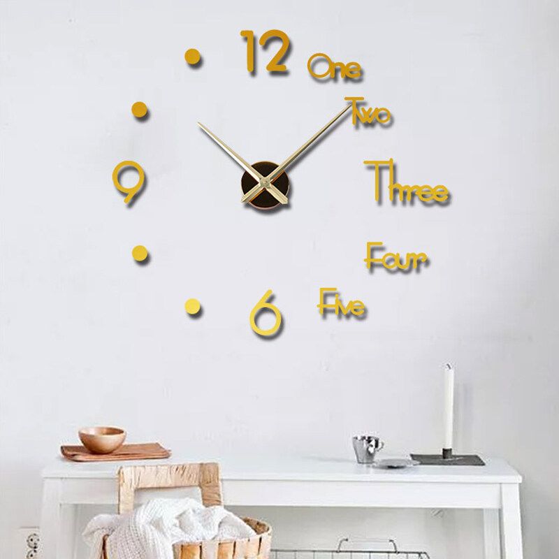 27/47inch 2 Colors Acrylic Wall Clock 3D DIY Wall Clock Modern Silent Quartz Wall Night Clocks Home Office Decor Wall Watch Gold 27inch
