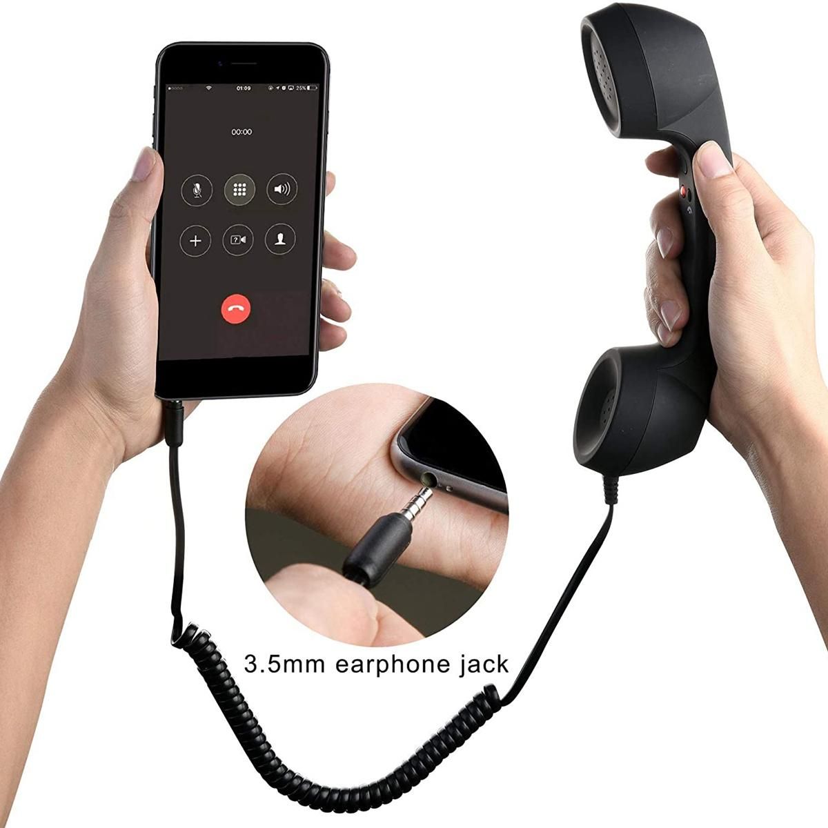Vintage Retro Telephone Handset Cell Phone Receiver MIC Microphone for Cellphone Smartphone 35 mm Socket Black