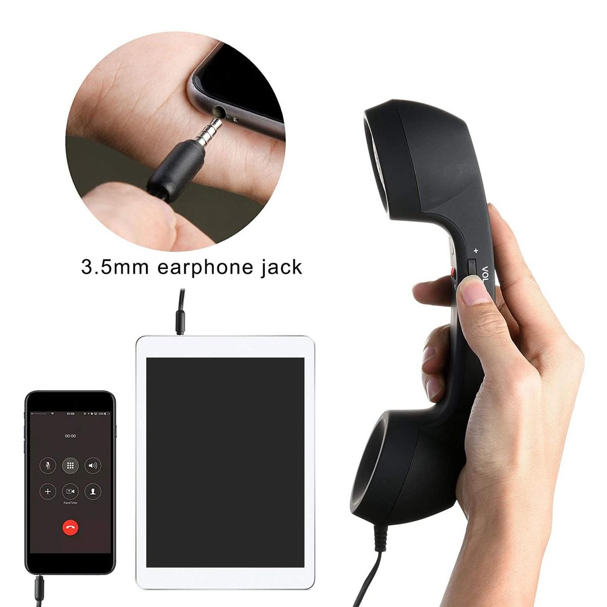 Vintage Retro Telephone Handset Cell Phone Receiver MIC Microphone for Cellphone Smartphone 35 mm Socket Black