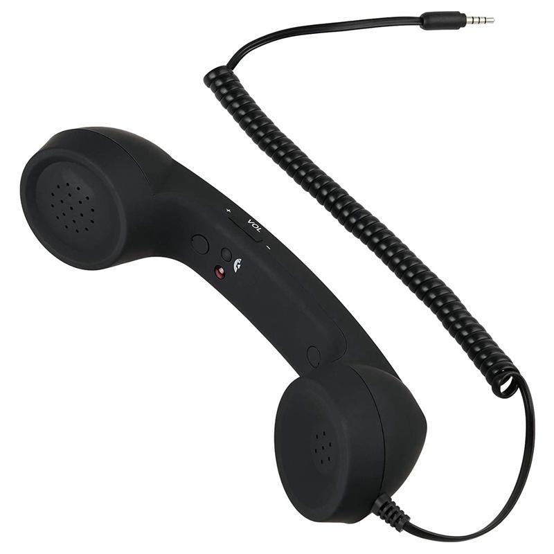 Vintage Retro Telephone Handset Cell Phone Receiver MIC Microphone for Cellphone Smartphone 35 mm Socket Black