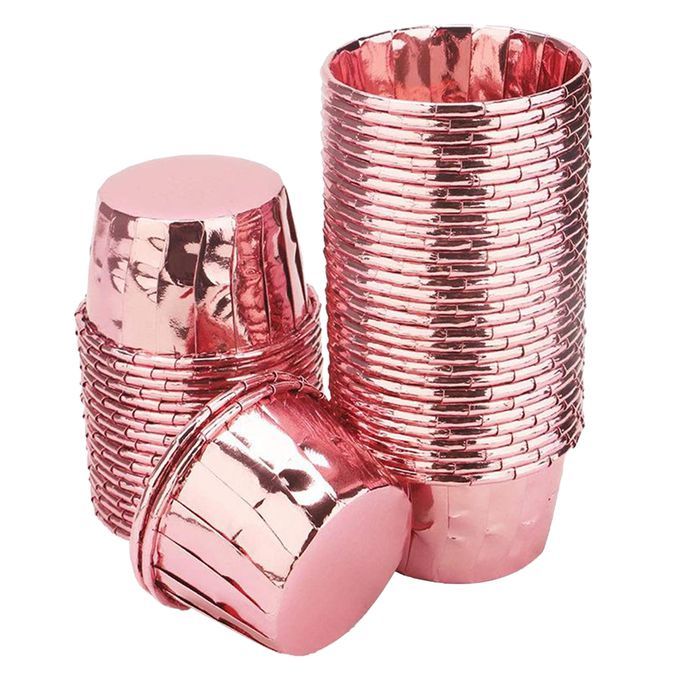 50x Foil Cup Cake Cases Cupcake Muffin Paper Baking Cups Rose Pink