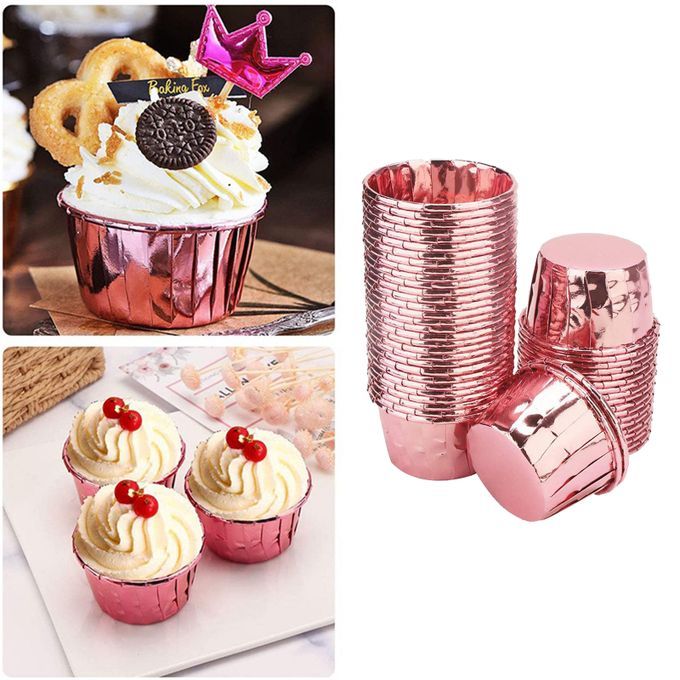 50x Foil Cup Cake Cases Cupcake Muffin Paper Baking Cups Rose Pink
