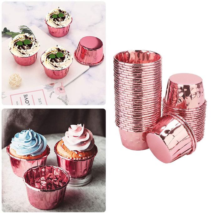 50x Foil Cup Cake Cases Cupcake Muffin Paper Baking Cups Rose Pink