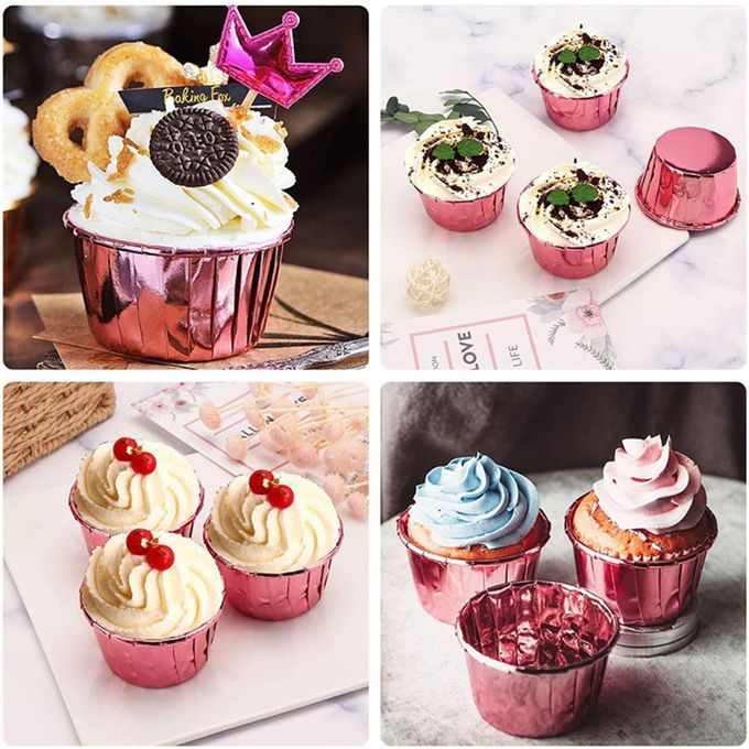 50x Foil Cup Cake Cases Cupcake Muffin Paper Baking Cups Rose Pink