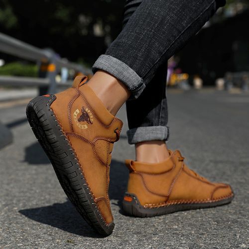Men's Casual Climbing Hiking Leather Ankle Boots Shoes-Brown
