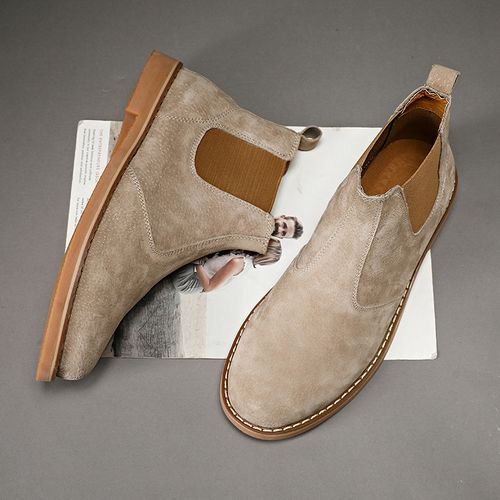 Mens Casual Leather Trekking Martin Ankle Boots Shoes-Beige