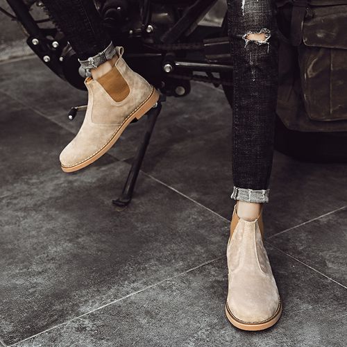 Mens Casual Leather Trekking Martin Ankle Boots Shoes-Beige