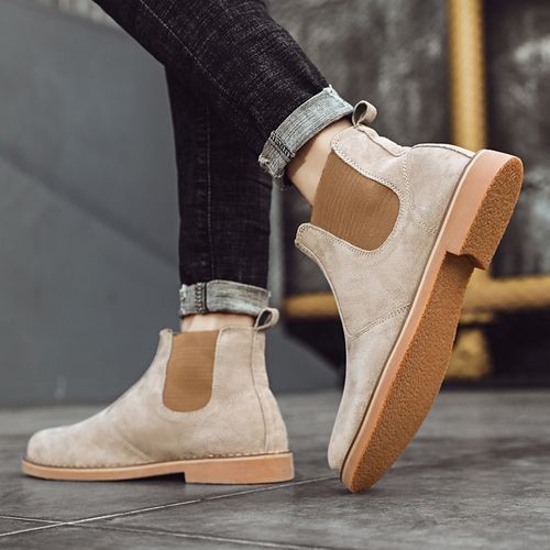 Mens Casual Leather Trekking Martin Ankle Boots Shoes-Beige