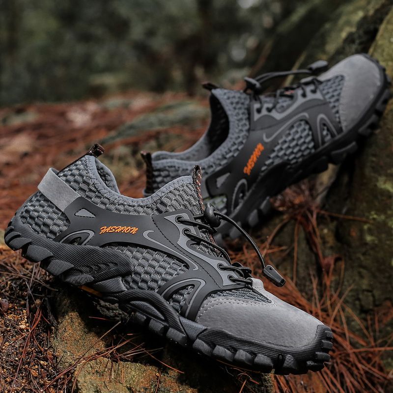 Mens Mountain Trekking Shoes Big Size 39-50 Summer Mesh Breathable Men Hiking Shoes Outdoor Man Sneakers Male Quick-dry Water Shoes Grey