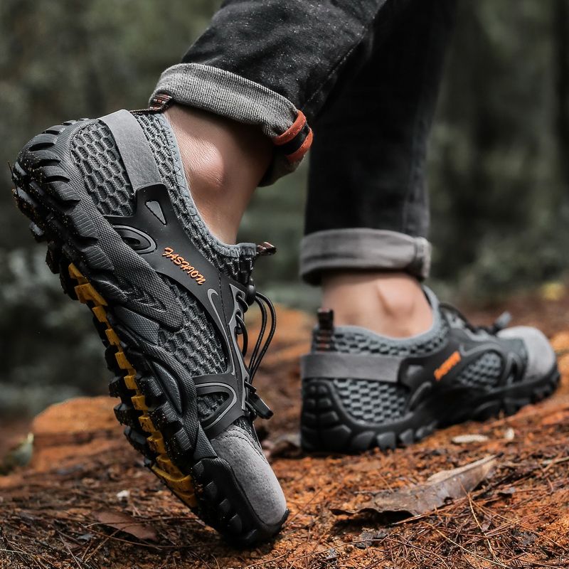 Mens Mountain Trekking Shoes Big Size 39-50 Summer Mesh Breathable Men Hiking Shoes Outdoor Man Sneakers Male Quick-dry Water Shoes Grey