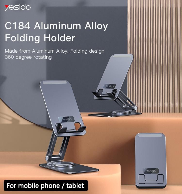 Yesido Foldable 360° Rotation Phone Holder Stand Aluminum Alloy Desktop Tablet Holder For  Ipad