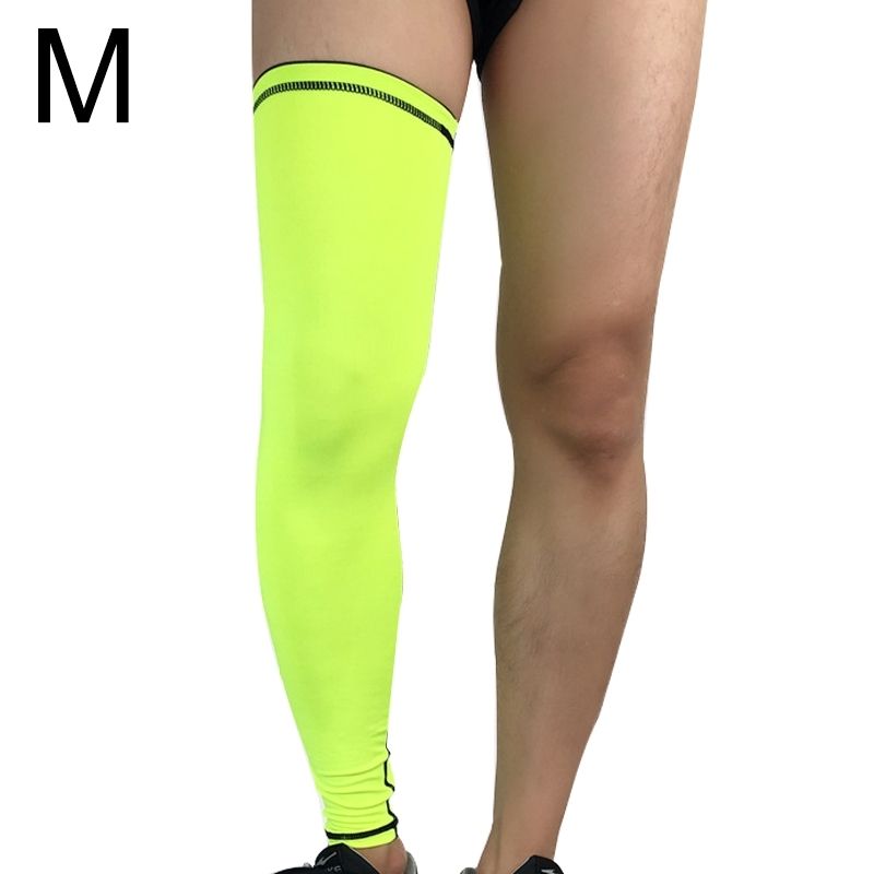 Outdoor Basketball Badminton Sports Knee Pad Riding Running Gear Long Breathable Protection Legs Pantyhose(Fluorescent Green Size: M)