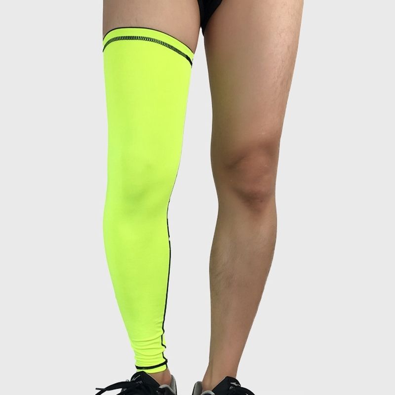 Outdoor Basketball Badminton Sports Knee Pad Riding Running Gear Long Breathable Protection Legs Pantyhose(Fluorescent Green Size: M)