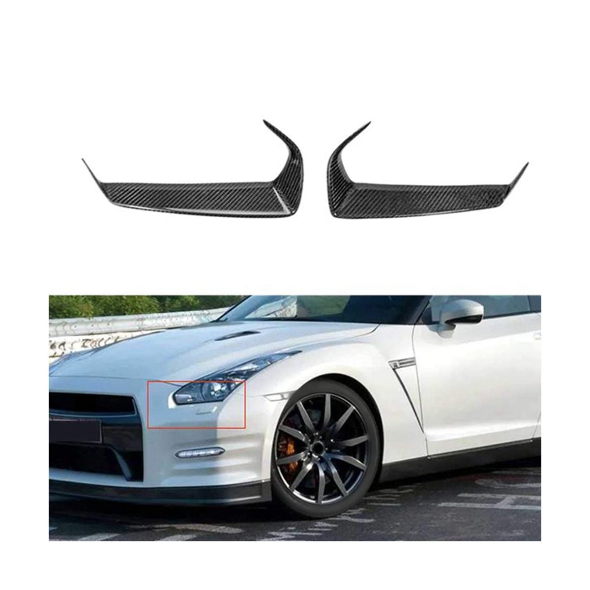 Car Real Carbon Fiber Front Head Light Lamp Eyebrow Frame Cover for Nissan GTR R35 2008-2016