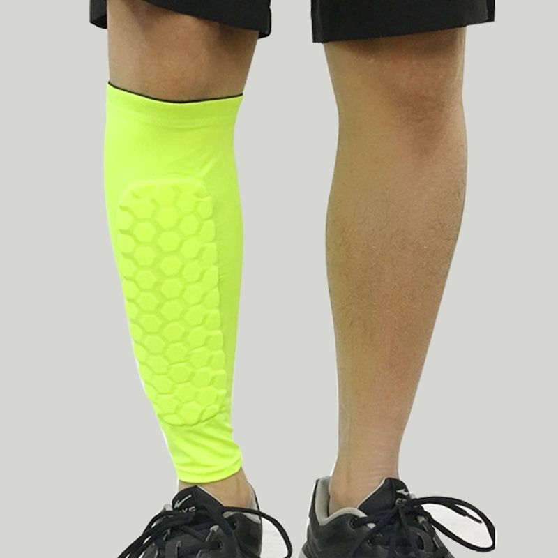 Football Anti-collision Leggings Outdoor Basketball Riding Mountaineering Ankle Protect Calf Socks Gear Protecter(Fluorescent Green Size: L)