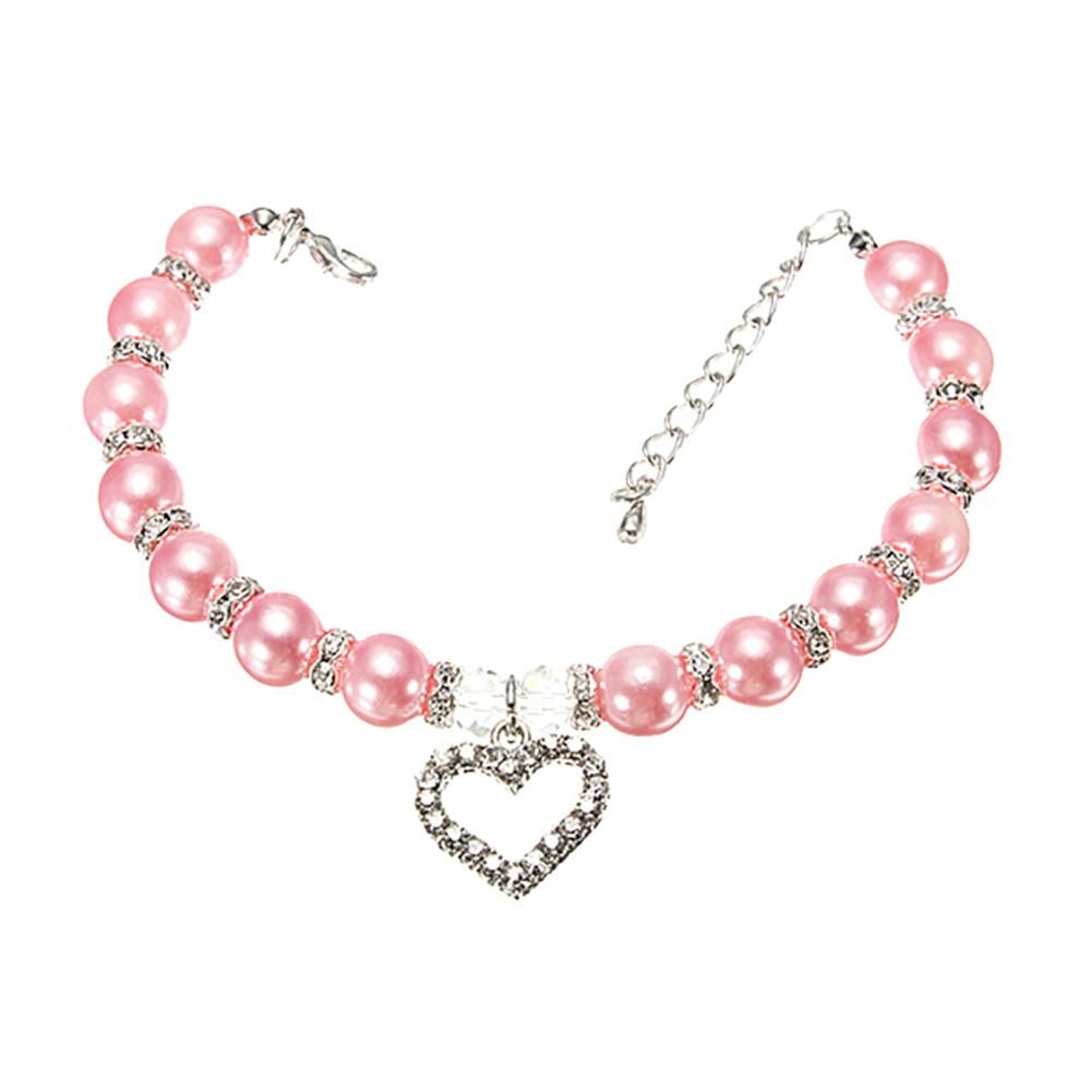 Beauty Rhinestone Faux Pearl Love Heart Pendant Puppy-Pink