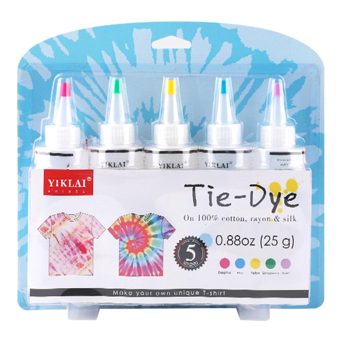 5 Colors DIY Tie Dye Kits Fabric Dye Set Fabric Paint 120ml/bottle with Rubber Bands Gloves Self-Sealing Bag Apron for Kids Adults