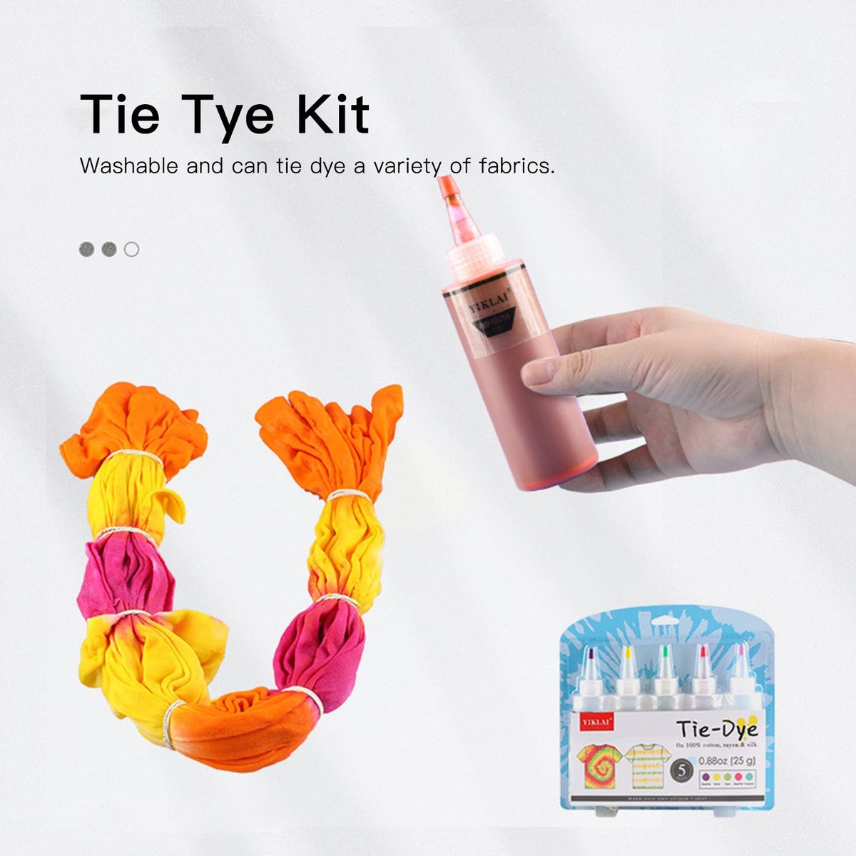 5 Colors DIY Tie Dye Kits Fabric Dye Set Fabric Paint 120ml/bottle with Rubber Bands Gloves Self-Sealing Bag Apron for Kids Adults