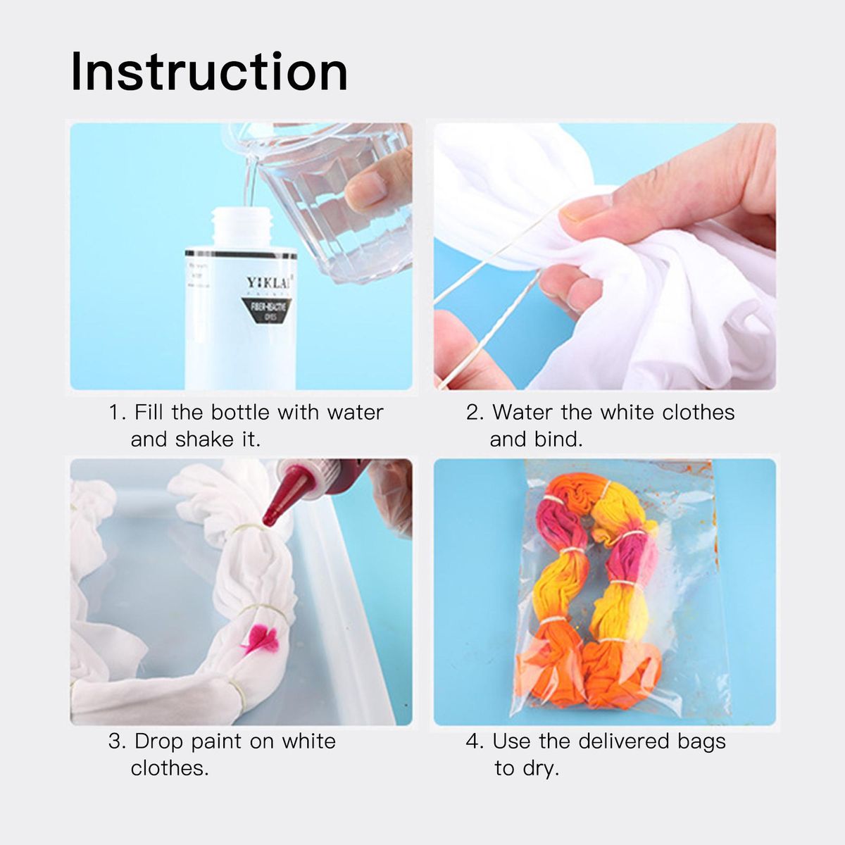5 Colors DIY Tie Dye Kits Fabric Dye Set Fabric Paint 120ml/bottle with Rubber Bands Gloves Self-Sealing Bag Apron for Kids Adults