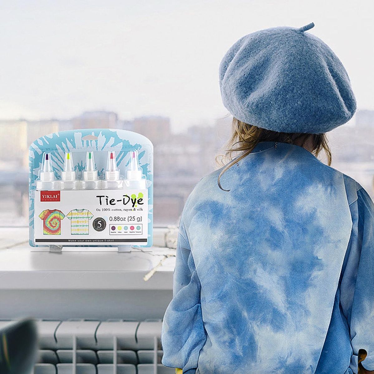 5 Colors DIY Tie Dye Kits Fabric Dye Set Fabric Paint 120ml/bottle with Rubber Bands Gloves Self-Sealing Bag Apron for Kids Adults