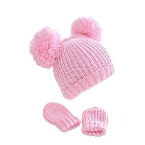 Baby Cap And Mittens Set - Pink