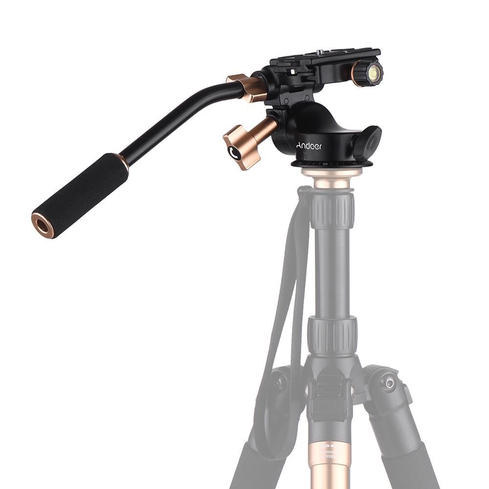 Andoer Q08S Aluminum Alloy 3-Way Damping Video Head Tripod Head with Pan Bar Handle Support 360° Panoramic Shooting 1/4" Screw Mount 3/8" Screw Hole for DSLR ILDC Camera for Tripod Monopod Max. Load 6kg