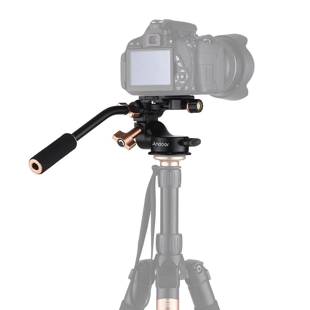 Andoer Q08S Aluminum Alloy 3-Way Damping Video Head Tripod Head with Pan Bar Handle Support 360° Panoramic Shooting 1/4" Screw Mount 3/8" Screw Hole for DSLR ILDC Camera for Tripod Monopod Max. Load 6kg