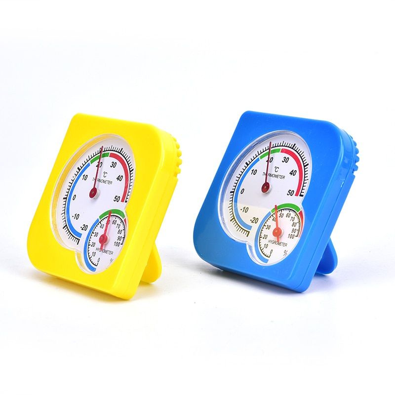 Indoor Outdoor Square Double Dial Thermometer Hygrometer Thermometer Humidity Meter Inductive Pointer -20C-50C Blue,yellow