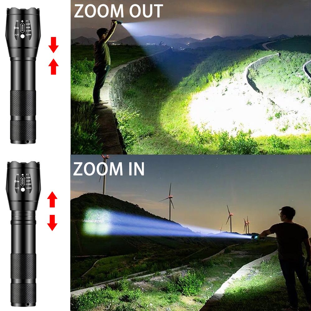 T6 Strong Light LED Aluminum Alloy Telescopic Zoom USB Charging Searchlight Flashlight
