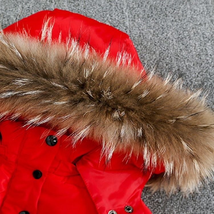 Winter Children Warm Down Jacket Fur Collar Coat With Detachable Hat, Height:80cm(Black)