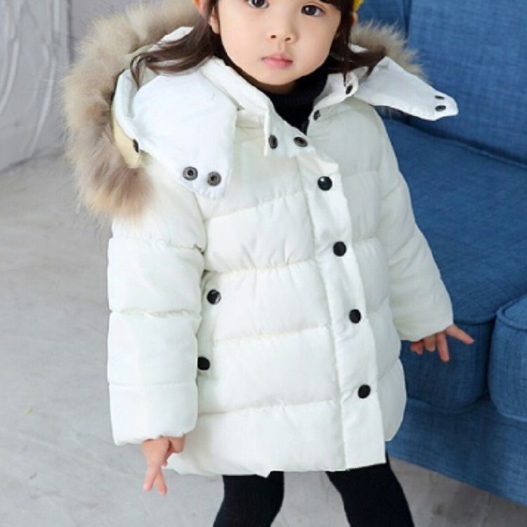 Winter Children Warm Down Jacket Fur Collar Coat With Detachable Hat, Height:80cm(Black)