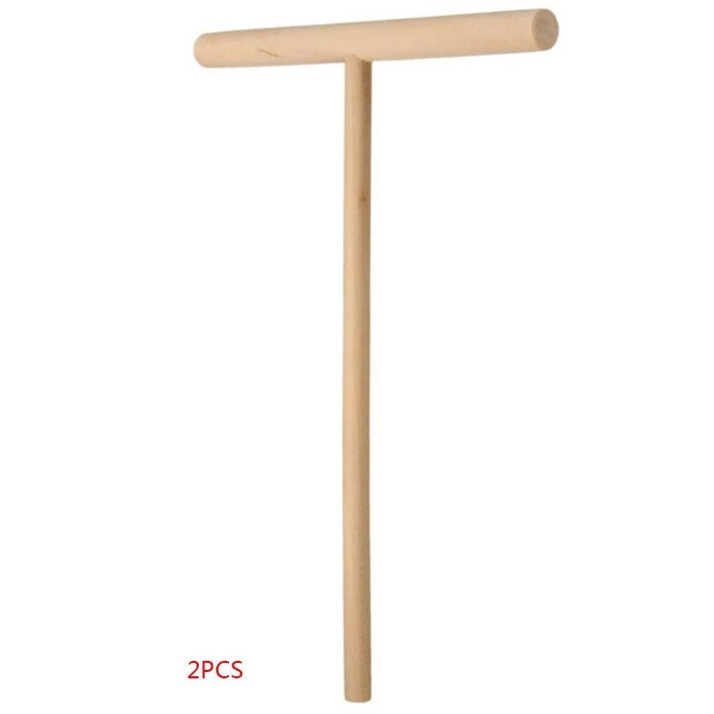 2pcs Rolling Pancake Scraper Wooden T-Shaped Kitchen Fry Pastry Crepe Maker Lightweight Pancake Tool Batter Spatula Scraper
