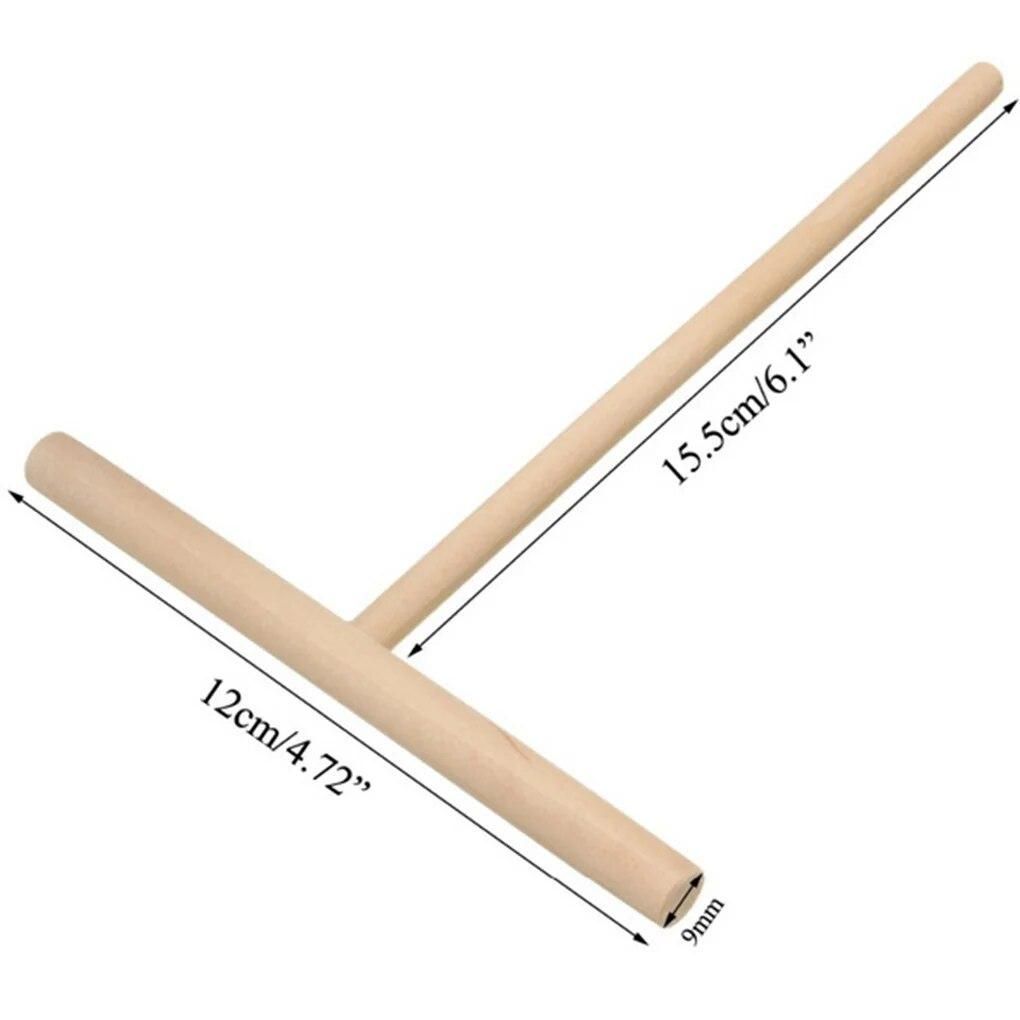 2pcs Rolling Pancake Scraper Wooden T-Shaped Kitchen Fry Pastry Crepe Maker Lightweight Pancake Tool Batter Spatula Scraper