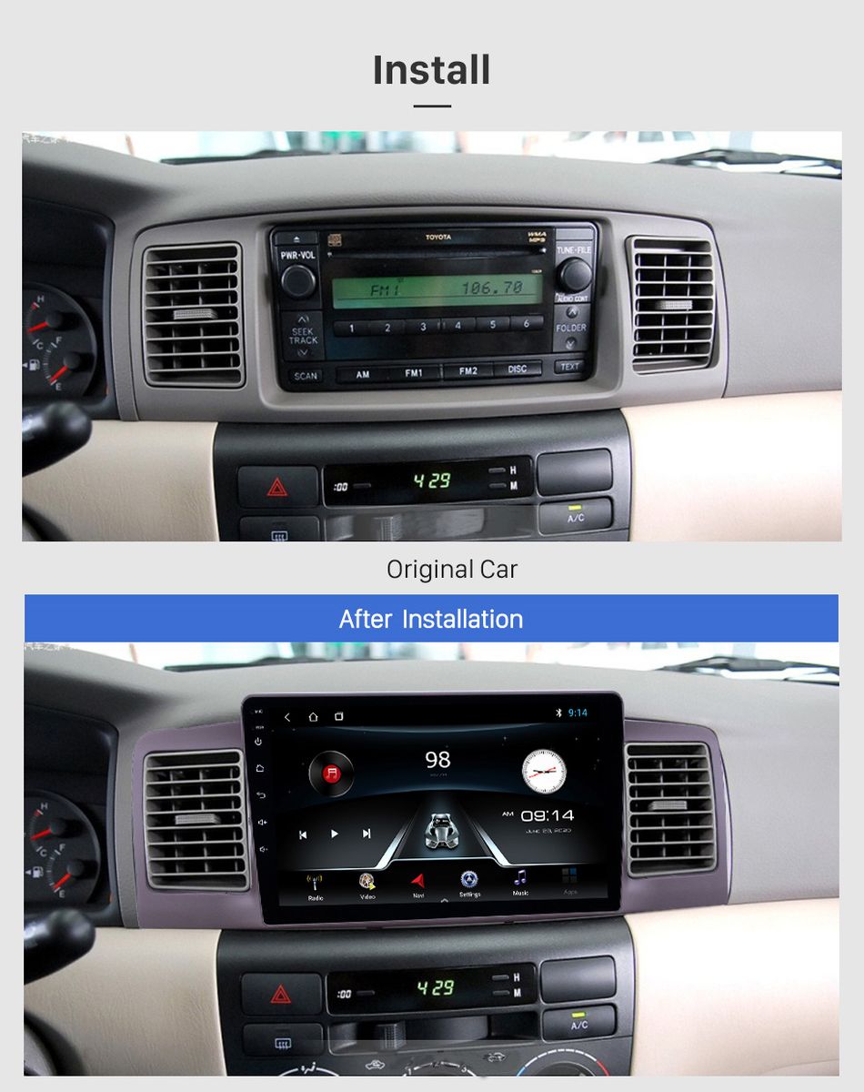 2006 Toyota Corolla Android Large Player Panel Frame For Installation