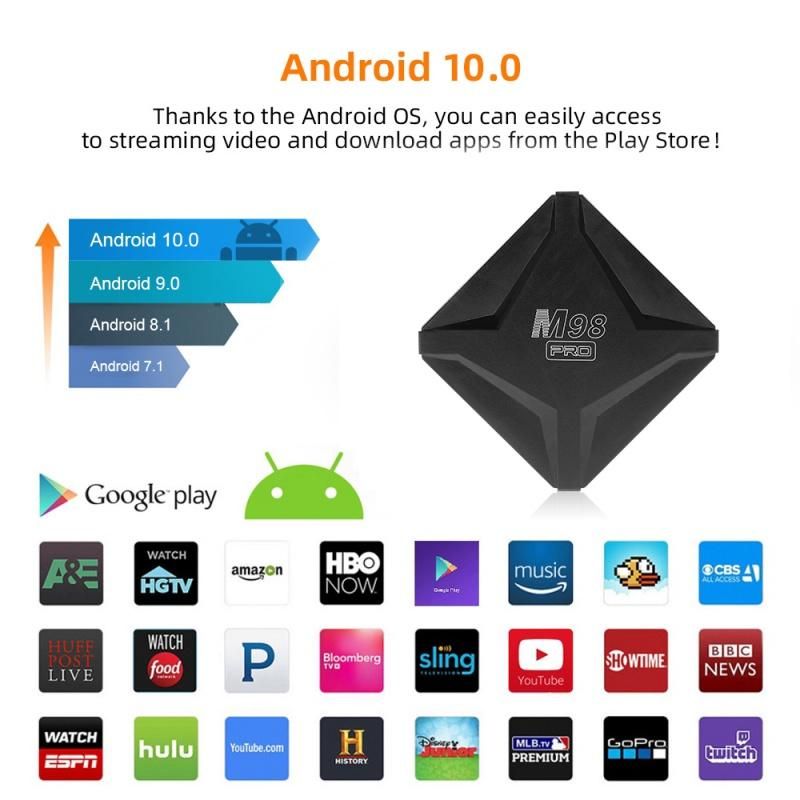 Smart Home TV Box Android 10.0 M98 PRO 16G H313 Core HD 4K Google Play Media Player Intelligent