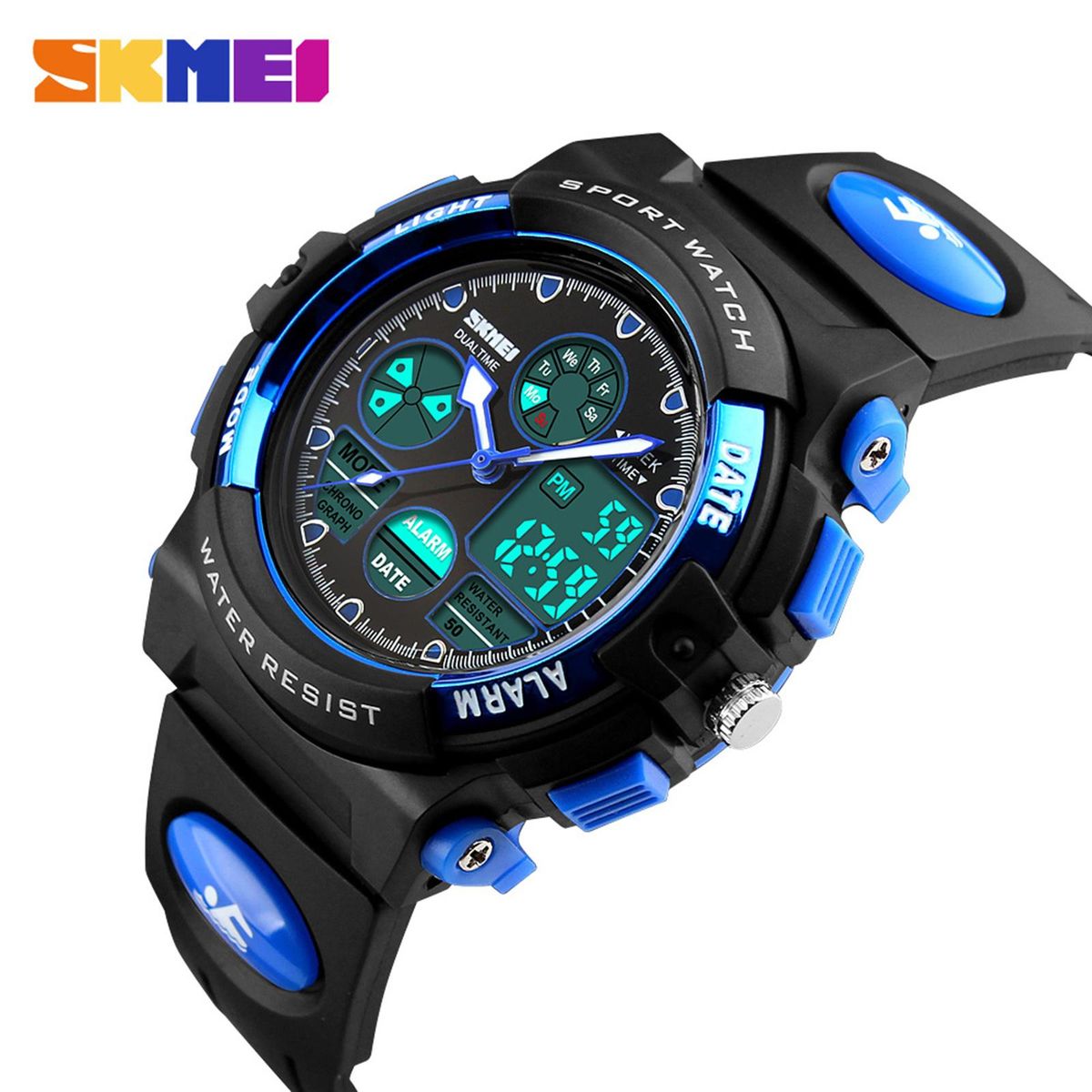 SKMEI High Quality Children Sports Wristwatch Dual Movements 5ATM Water-proof Kids Watch with Alarm Chronograph Back Light
