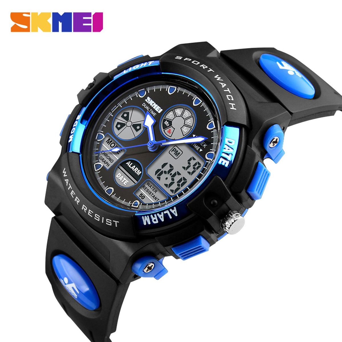 SKMEI High Quality Children Sports Wristwatch Dual Movements 5ATM Water-proof Kids Watch with Alarm Chronograph Back Light