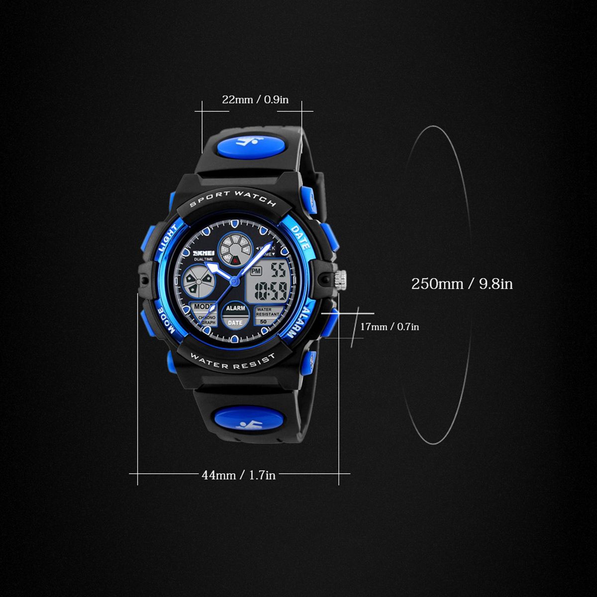 SKMEI High Quality Children Sports Wristwatch Dual Movements 5ATM Water-proof Kids Watch with Alarm Chronograph Back Light