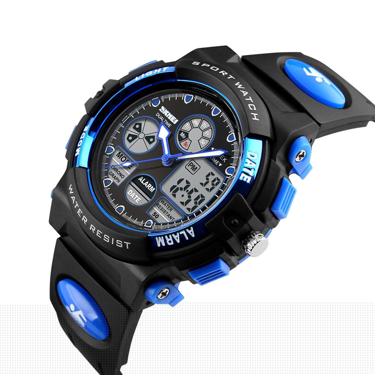 SKMEI High Quality Children Sports Wristwatch Dual Movements 5ATM Water-proof Kids Watch with Alarm Chronograph Back Light