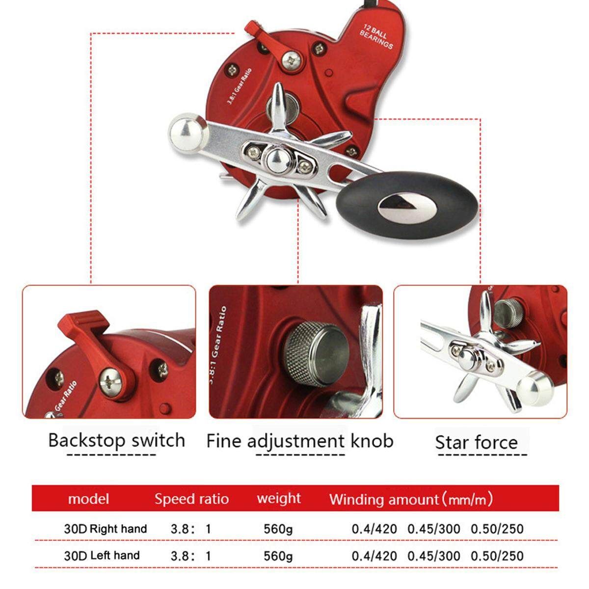 Reel Trolling Bearings Baitcasting Line Wheel Casting Drum High Speed 30 X Right Hand
