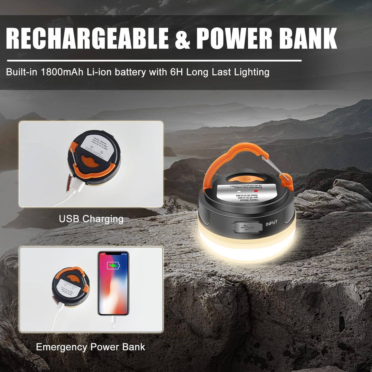 LED Camping Lantern, USB Rechargeable Camping Lamp
