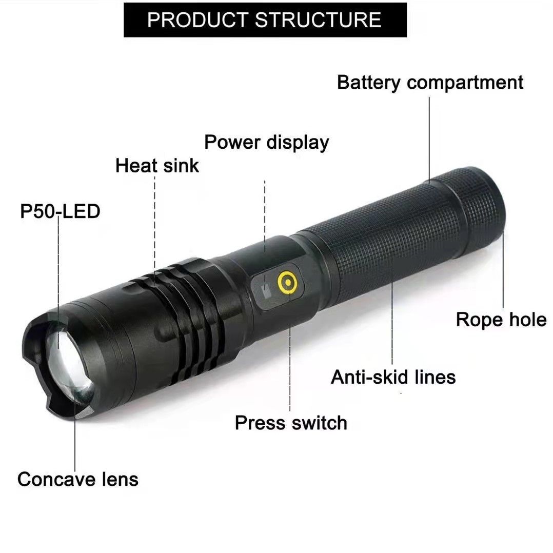 Tactical Flashlight Rechargeable Led Powerful Torch 5 Modes