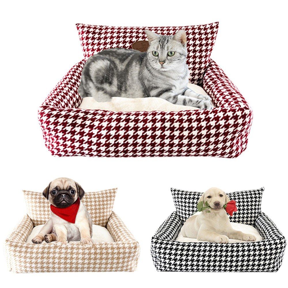 Kennel Plaid Pet Cuddler Bed Mattress Cat Litter Warm Pet