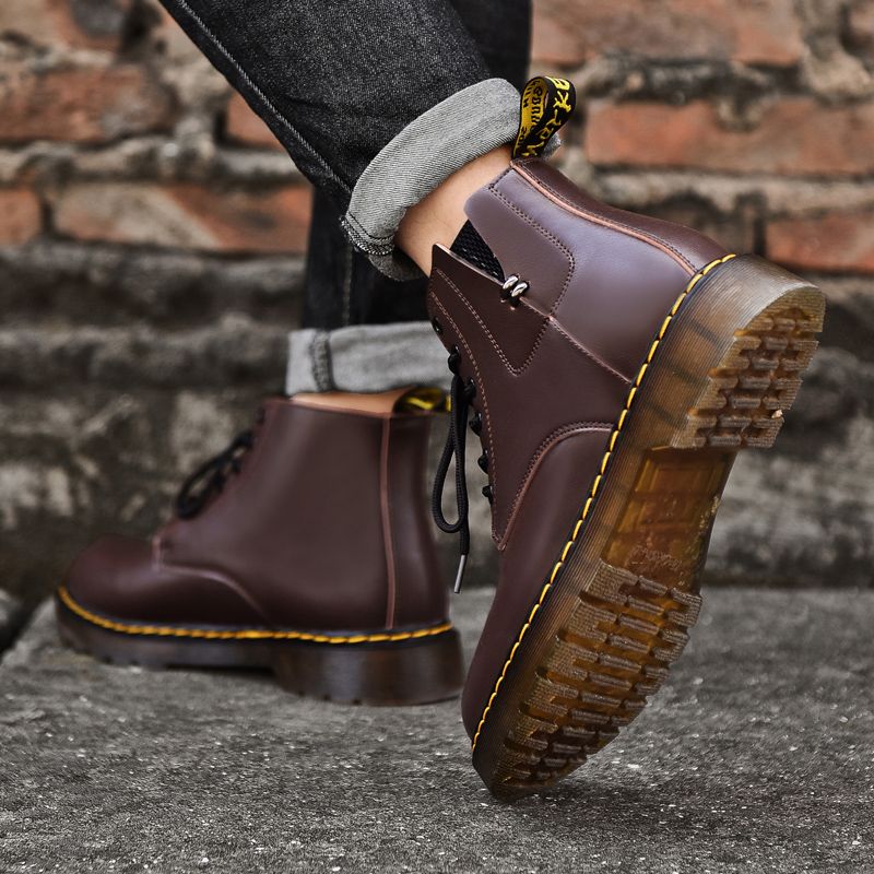 Mens Ankle Top Boots Martin Booties-Brown