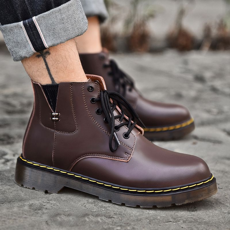 Mens Ankle Top Boots Martin Booties-Brown