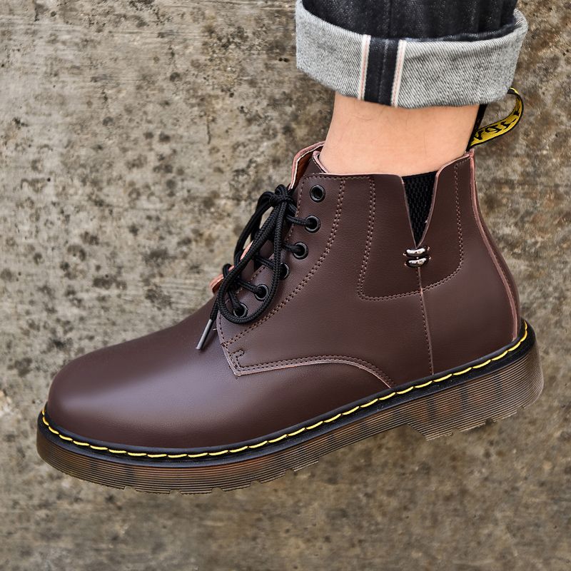 Mens Ankle Top Boots Martin Booties-Brown