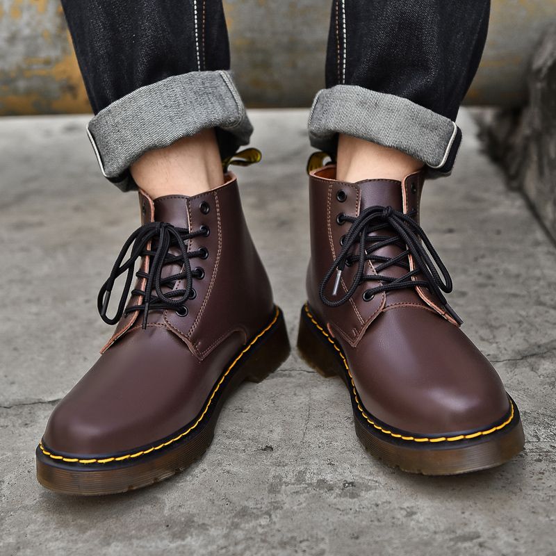 Mens Ankle Top Boots Martin Booties-Brown