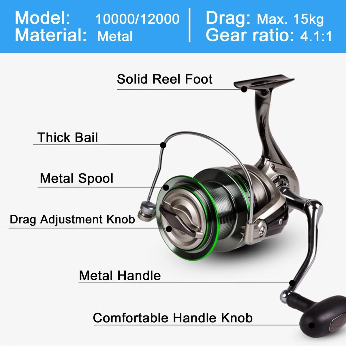 Spinning Fishing Reel 14+1BB 15KG Max Drag Power Metal Spinning Reel Fishing Tackle