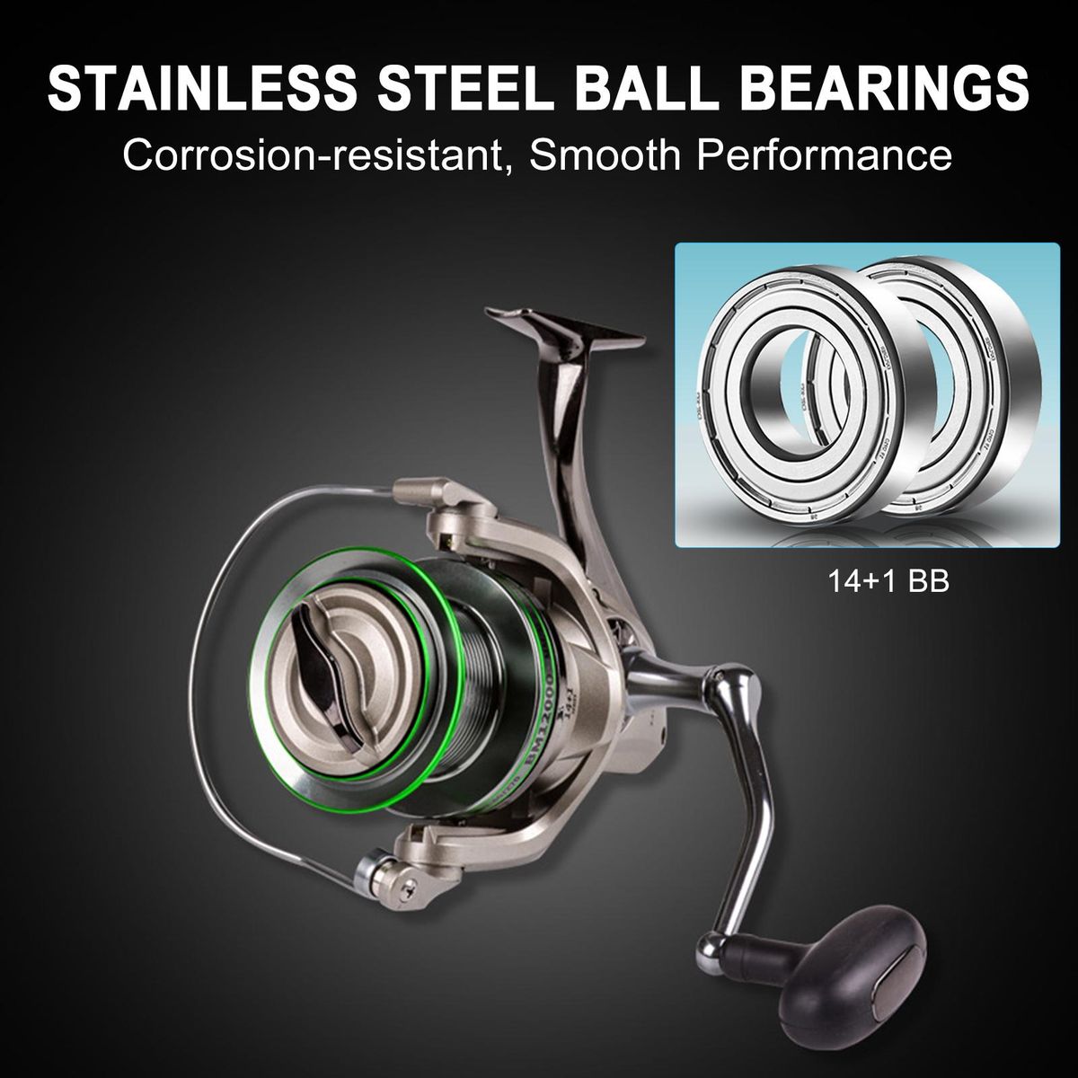 Spinning Fishing Reel 14+1BB 15KG Max Drag Power Metal Spinning Reel Fishing Tackle