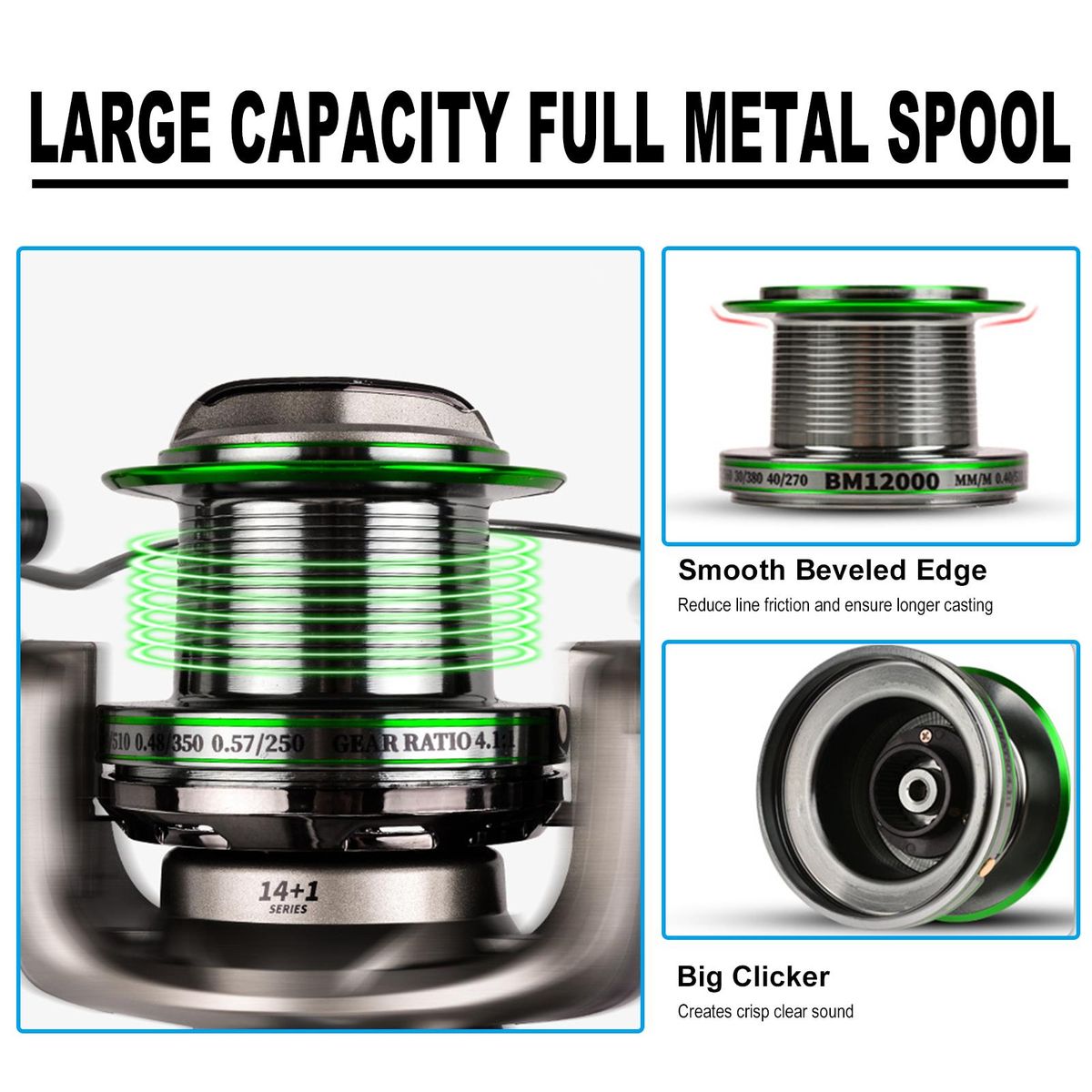Spinning Fishing Reel 14+1BB 15KG Max Drag Power Metal Spinning Reel Fishing Tackle